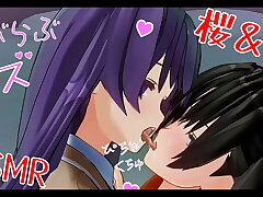 日本の百合アニメ〜凛と桜のレズキスAsmr〜イヤホン推奨
